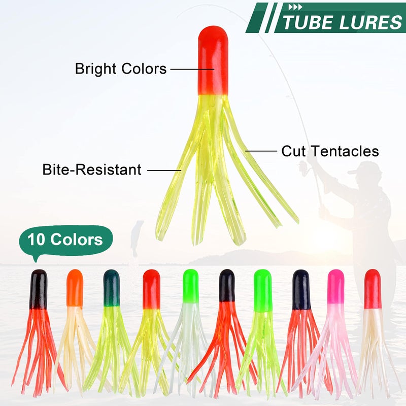 OROOTL Soft Fishing Lures Jig Head Hooks Kit, Crappie Jigs Lures Kit Mixed Curly Grub Lures Tube Baits Soft Plastic Swimbaits for Bass Trout Panfish Saltwater Freshwater Fishing - Image 2